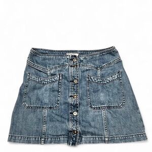 Free People Button-Front Denim Mini Skirt in Washed Blue